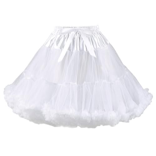 Hftjtsa Women Elastic Waist Chiffon Petticoat Puffy Tutus Tulle Skirt Layered Ballet Pettiskirt Dress Underskirt Party White - Image 1