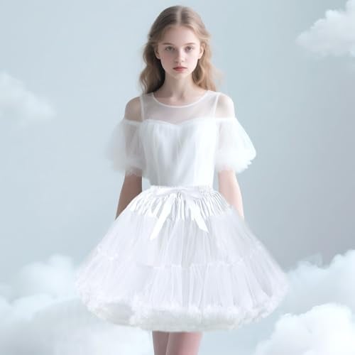 Hftjtsa Women Elastic Waist Chiffon Petticoat Puffy Tutus Tulle Skirt Layered Ballet Pettiskirt Dress Underskirt Party White - Image 5