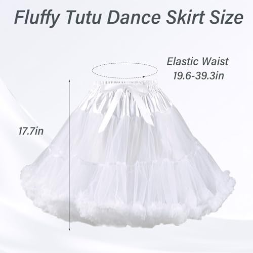 Hftjtsa Women Elastic Waist Chiffon Petticoat Puffy Tutus Tulle Skirt Layered Ballet Pettiskirt Dress Underskirt Party White - Image 2