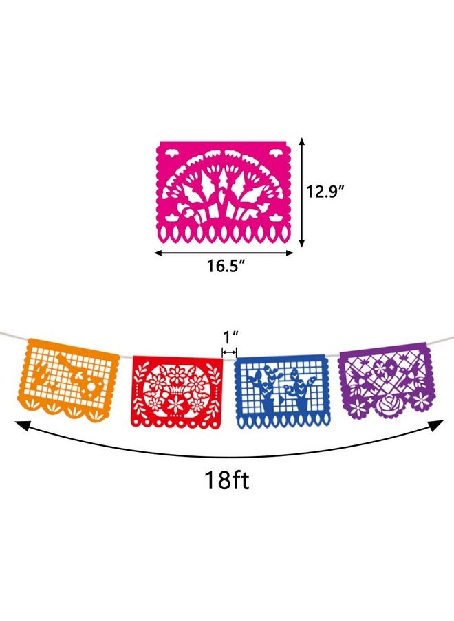 DomeStar DomeStar Mexican Party Banner, 18 Feet Plastic Fiesta Banner Cinco de Mayo Dia De Los Muertos Decor Day of The Dead Papel Picado Decorations Mexican Fiesta Garland for Mexican Party Supplies  - Image 2