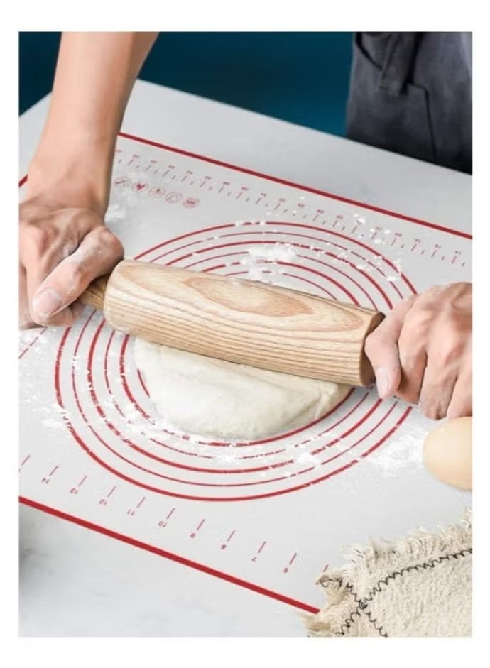 Silicone Baking Mat White/Red 60x40centimeter*0.35mm-Non-Slip with Measurement Counter Mats, Dough Rolling Mat, Pie Crust Mat - Image 1