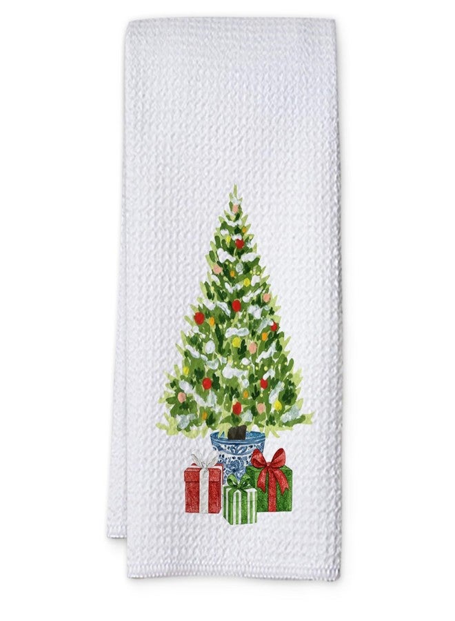 KIDEAR Chinoiserie Christmas Hand Towels for Kitchen, Blue and White Christmas Tree Tea Towels, Holiday Dish Hand Towel for Kitchen Bathroom, Elegant Chinoiserie Ornaments16x23.5 Inch-02 - Image 1