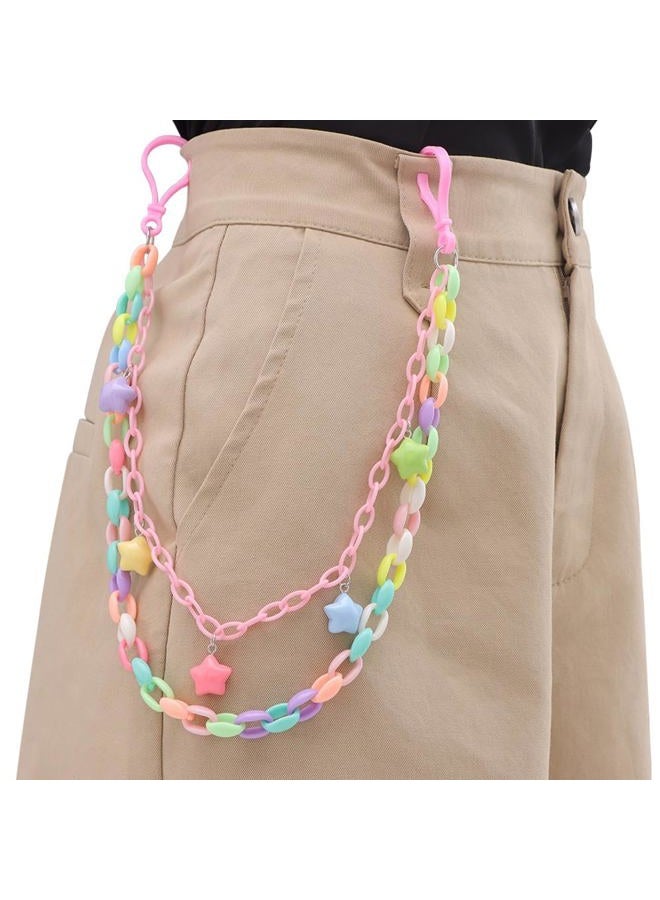 Cykdohy Y2k Cute Rainbow Stars Charm Acrylic Pants Trousers Chain for Women Men Lovely Colorful Star Layered Creative Rock Wallet Belt Pocket Waist Jeans Belly Chains Candy Color Backpack Body Accessories - Image 3