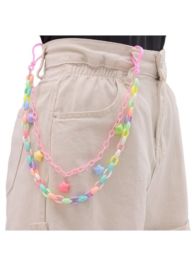 Cykdohy Y2k Cute Rainbow Stars Charm Acrylic Pants Trousers Chain for Women Men Lovely Colorful Star Layered Creative Rock Wallet Belt Pocket Waist Jeans Belly Chains Candy Color Backpack Body Accessories - Image 2