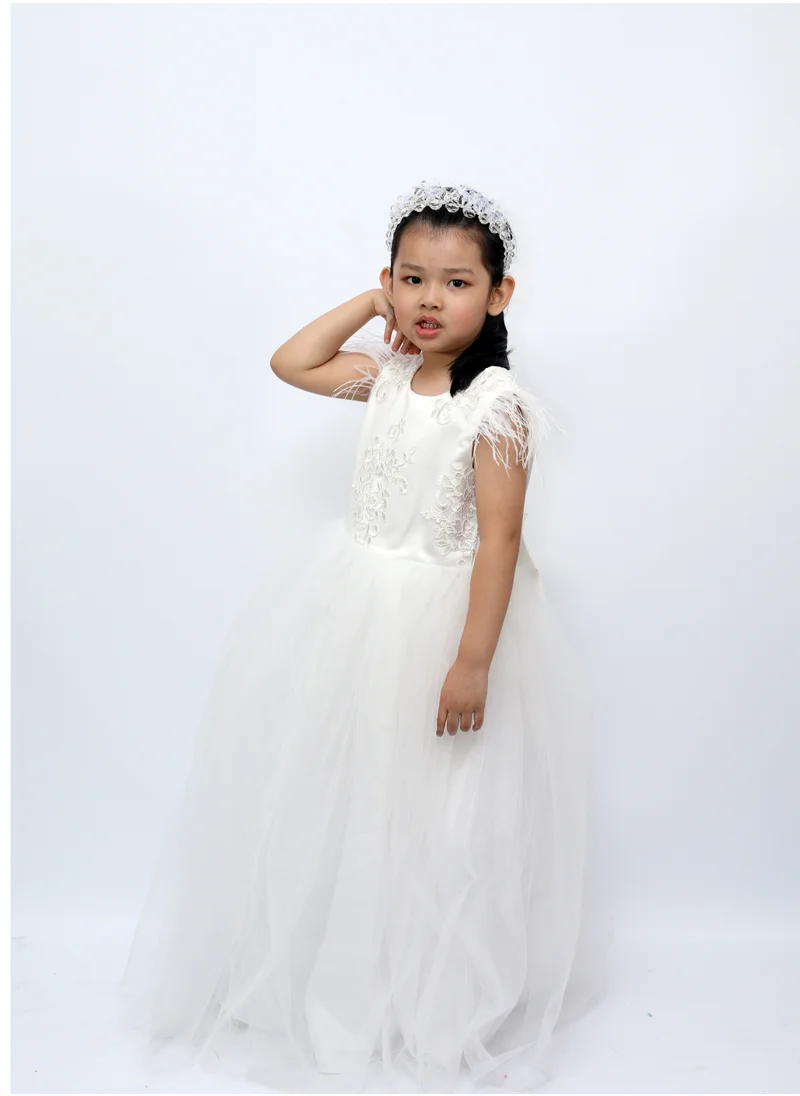 D'Daniela Long Party Dress with Patterns White Colour