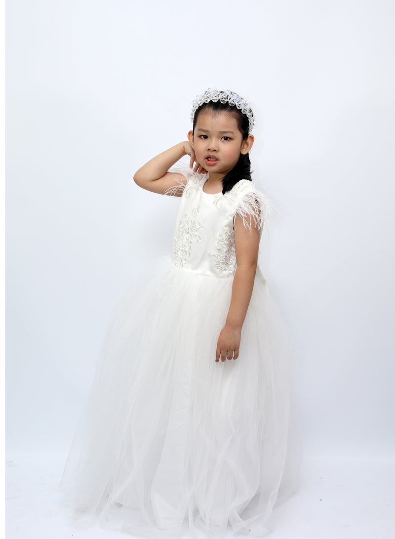 D'Daniela Long Party Dress with Patterns White Colour - Image 1