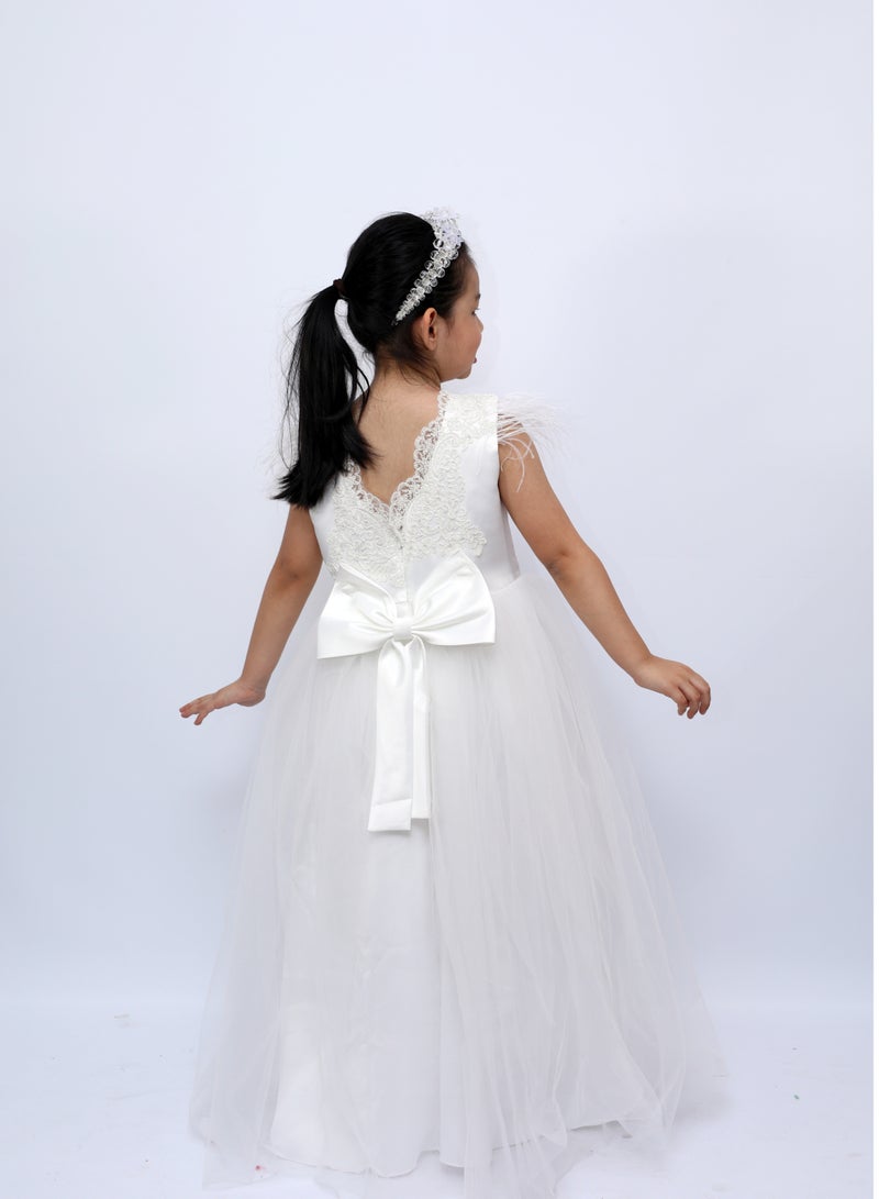 D'Daniela Long Party Dress with Patterns White Colour - Image 2