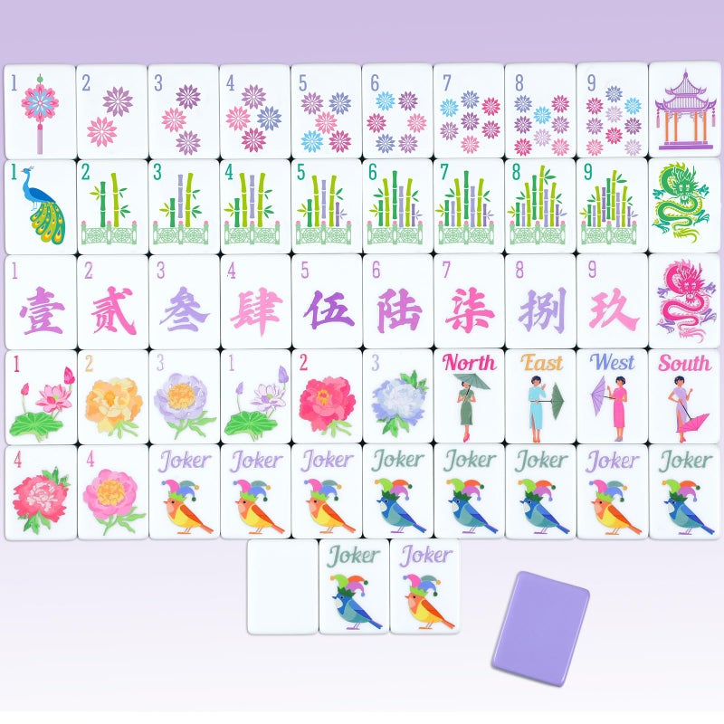 Arrowbash 160 Pcs Floral American Mahjong Set 12 Inch Flower Mahjong Tiles Set Melamine Hand Carved Pattern for Adult Mah Jong Tabletop Games Mah Jong Lovers Tiles OnlyPurpleClassic - Image 2