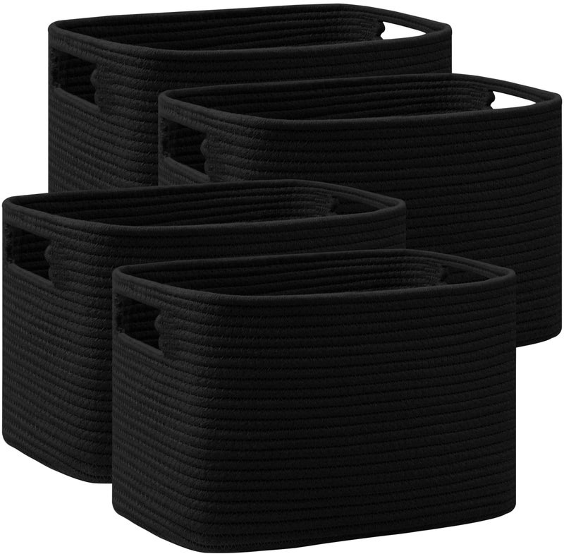 UBBCARE 4 Pack Storage Baskets for Organizing Shelf Baskets with Handles Woven Storage Baskets for BookcaseCube ShelfCloset 145L x 98W x 9H Black - Image 2