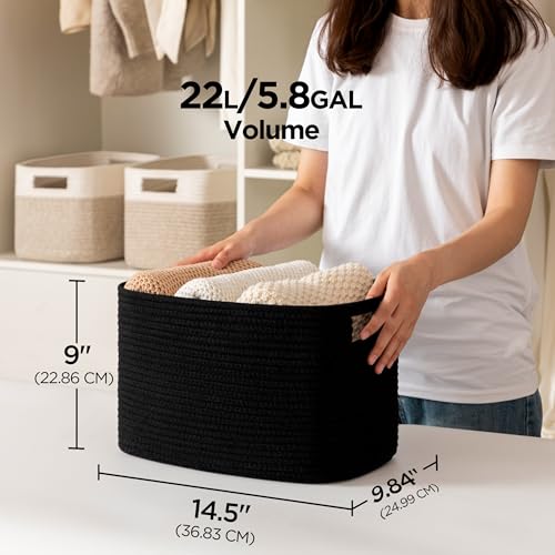 UBBCARE 4 Pack Storage Baskets for Organizing Shelf Baskets with Handles Woven Storage Baskets for BookcaseCube ShelfCloset 145L x 98W x 9H Black - Image 3