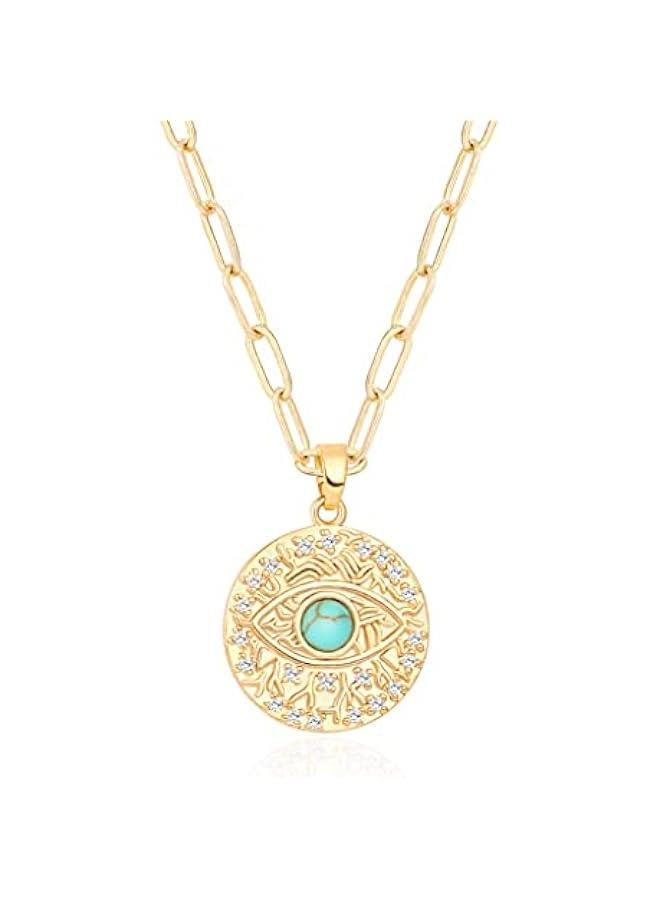 18K Gold Moon Star Lion Evil Eye Love Heart Cross Pendant Necklace Medallion Paperclip Chian Choker Layering Jewery for Women - Image 1