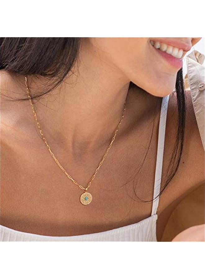 18K Gold Moon Star Lion Evil Eye Love Heart Cross Pendant Necklace Medallion Paperclip Chian Choker Layering Jewery for Women - Image 3
