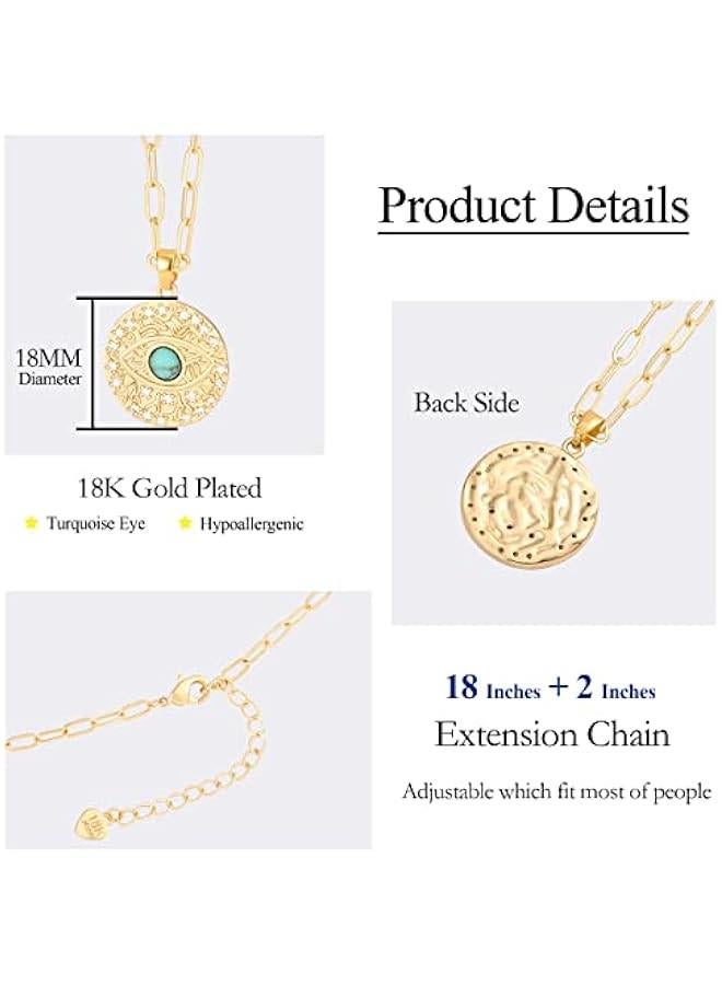 18K Gold Moon Star Lion Evil Eye Love Heart Cross Pendant Necklace Medallion Paperclip Chian Choker Layering Jewery for Women - Image 4