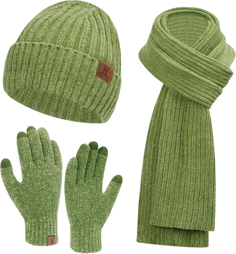 AQOTHES Womens Winter Knit Warm Hat Beanie Long Scarf Touch Screen Gloves Set Skull Caps Neck Scarves for Women - Image 1