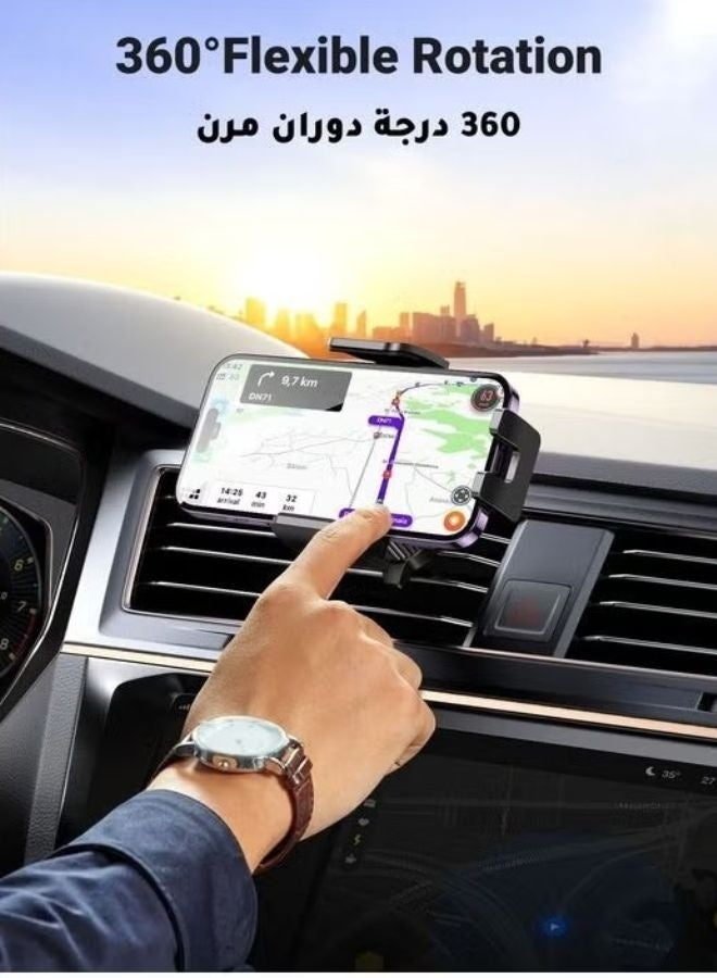 LDNIO حامل هاتف محمول معدني يدور 360 درجة مع مستشعر جاذبية لفتحة تهوية السيارة، أسود - Image 4