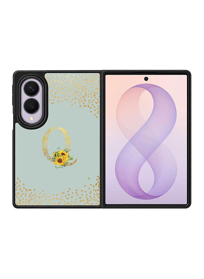Stylizedd Rugged Case for Samsung Galaxy Z Fold8- Slim Fit Hybrid Rubber Cover Sunflower Monogram - Q (Light Grey)