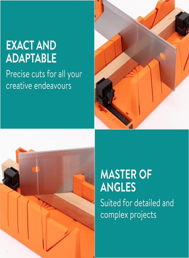Navaris Mitre Box with Saw - Mitre Box with 43cm (16.9") Hand Saw Cutter Tool Included for Cutting Wood and 2 Built-in Clamps for Secure Woodwork - Image 3
