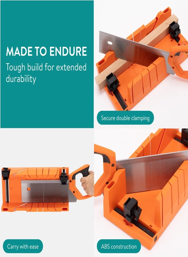 Navaris Mitre Box with Saw - Mitre Box with 43cm (16.9") Hand Saw Cutter Tool Included for Cutting Wood and 2 Built-in Clamps for Secure Woodwork - Image 4