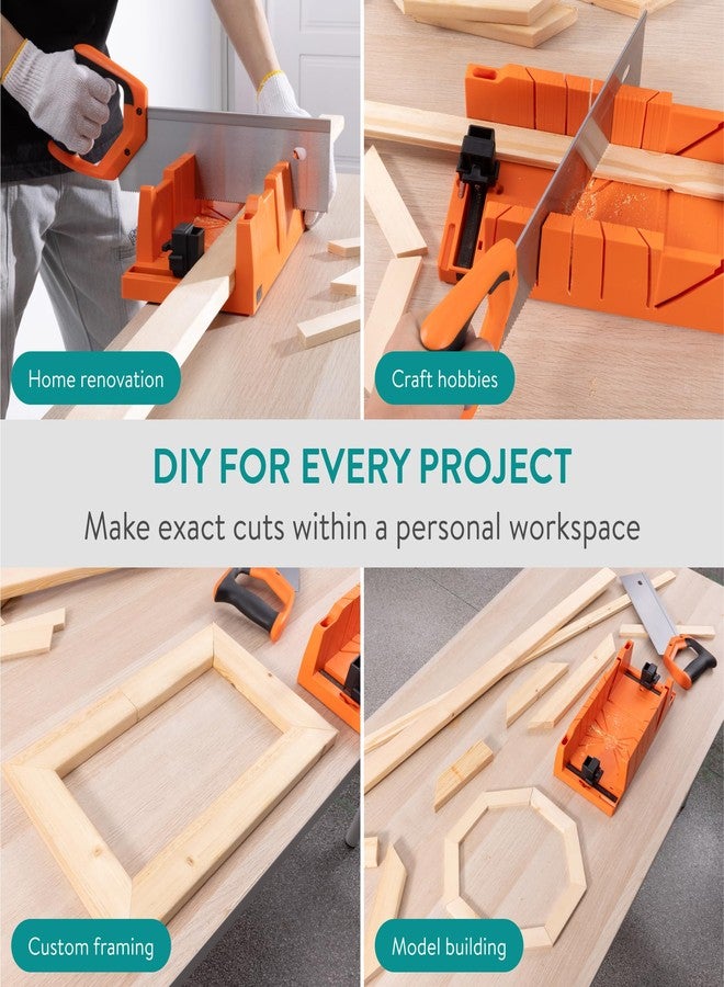 Navaris Mitre Box with Saw - Mitre Box with 43cm (16.9") Hand Saw Cutter Tool Included for Cutting Wood and 2 Built-in Clamps for Secure Woodwork - Image 5