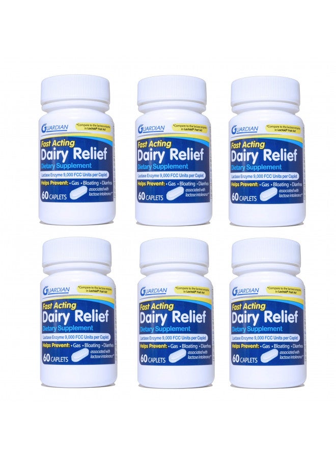 Guardian Dairy Relief Fast Acting Caplets, 9000 FCC, Lactose Intolerance Pills, Lactase Enzyme (360CT (Bottles)) - Image 1