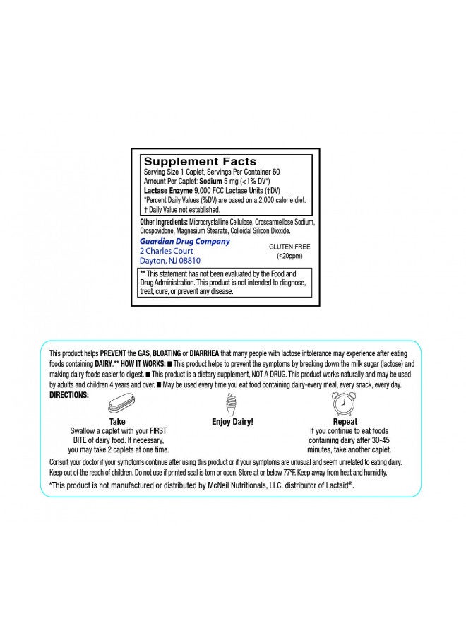 Guardian Dairy Relief Fast Acting Caplets, 9000 FCC, Lactose Intolerance Pills, Lactase Enzyme (360CT (Bottles)) - Image 4