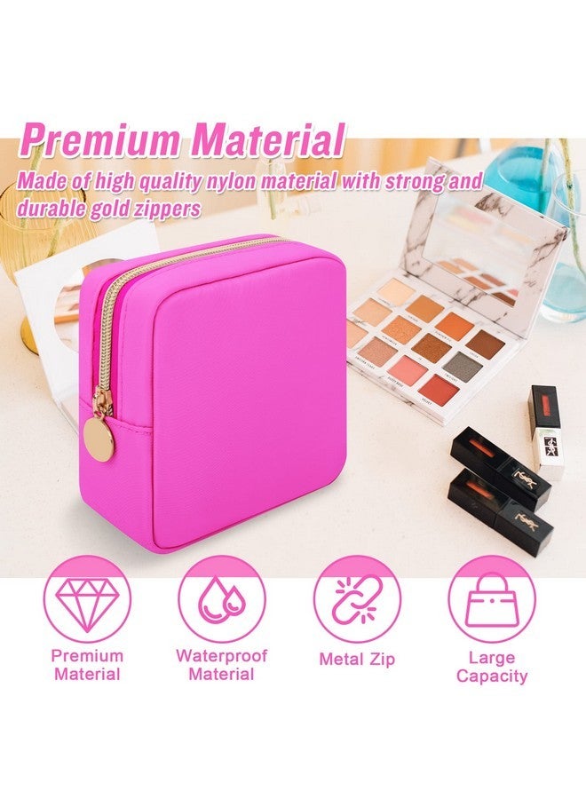 حقيبة مكياج وردية ساخنة حقيبة مكياج صغيرة من النايلون، حقيبة مستحضرات تجميل صغيرة أنيقة حقيبة مكياج مضغوطة حقيبة أدوات تواليت، محفظة مقاومة للماء بسحاب حقيبة عملات معدنية للسفر حقيبة تخزين فوط صحية للنساء والفتيات والمراهقات - Image 4