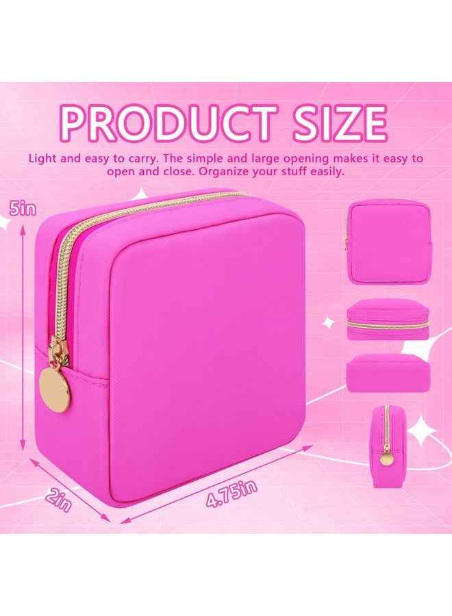 حقيبة مكياج وردية ساخنة حقيبة مكياج صغيرة من النايلون، حقيبة مستحضرات تجميل صغيرة أنيقة حقيبة مكياج مضغوطة حقيبة أدوات تواليت، محفظة مقاومة للماء بسحاب حقيبة عملات معدنية للسفر حقيبة تخزين فوط صحية للنساء والفتيات والمراهقات - Image 2