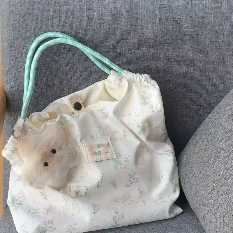 Cute Printed Rabbit Shoulder Bag for Women Students, Korean Style Canvas Bag, Large Capacity Handbag for Commuting - Image 4