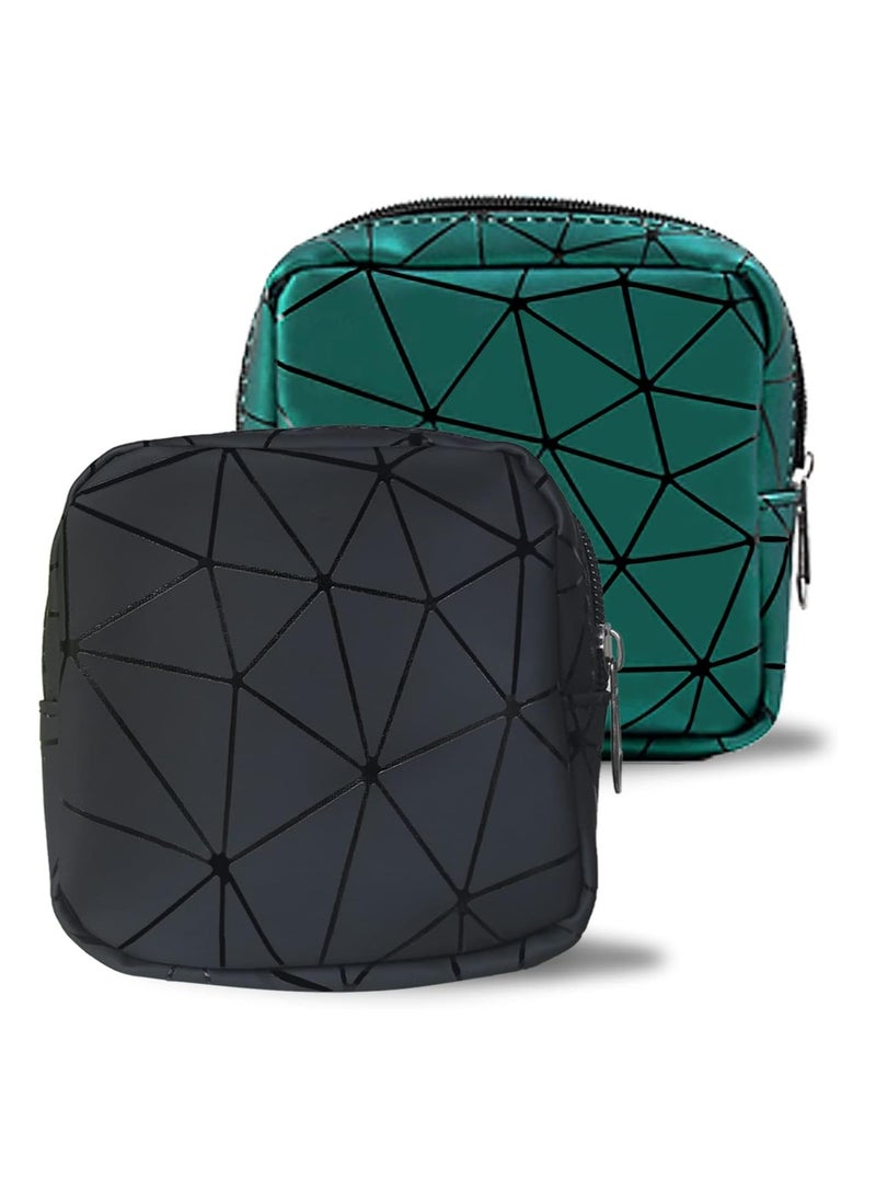 Oasisgalore 2pcs Sanitary Pad Storage Bags - Menstruation Pouch for Teen Girls and Women (Black and Green)  - Image 1