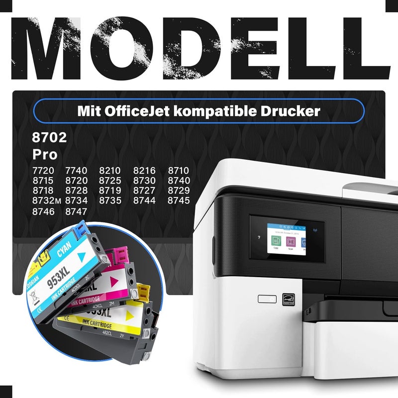خراطيش طابعة متعددة الحزم 953XL متوافقة مع طابعات HP Officejet Pro 8715 8710 8730 8720 8725 - Image 2