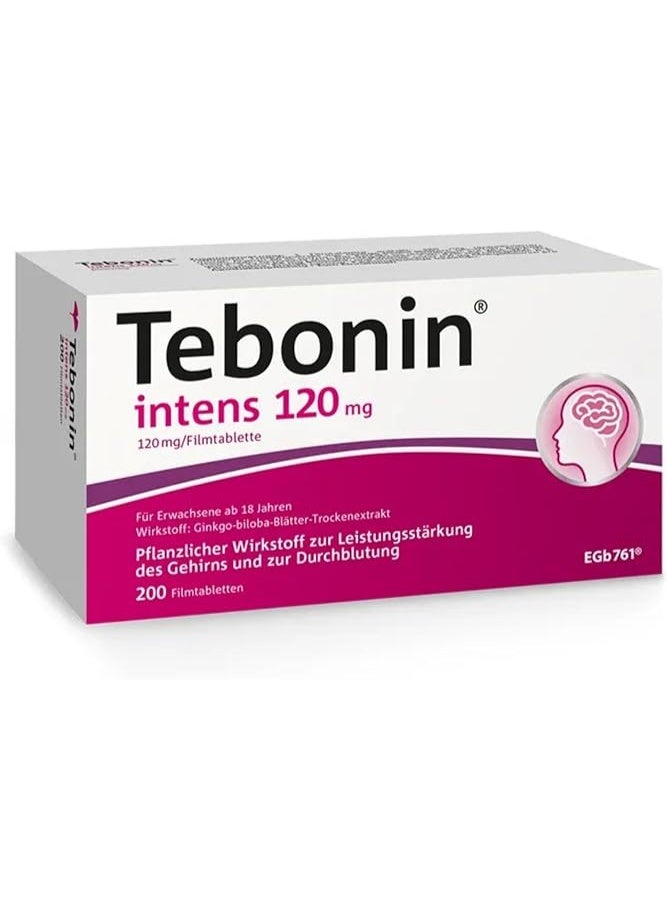 Tebonin Intens 120mg Tablets Pack of 200 | Ginkgo Biloba Supplement for Memory, Focus & Cognitive Support - Image 1