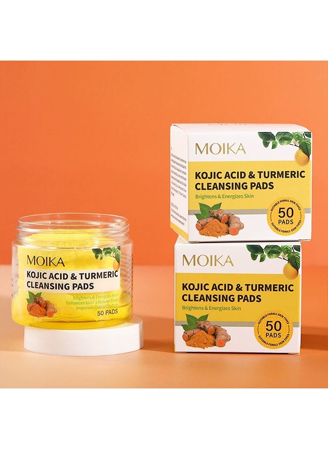 MOIKA - Kojic Acid & Turmeric Cleansing Pads, Turmeric Exfoliating Face Scrub Pads, Turmeric Cleansing Pads Helps Balance Skin Oil And Water, 50 Pads - Image 1