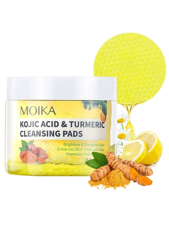 MOIKA - Kojic Acid & Turmeric Cleansing Pads, Turmeric Exfoliating Face Scrub Pads, Turmeric Cleansing Pads Helps Balance Skin Oil And Water, 50 Pads - Image 1