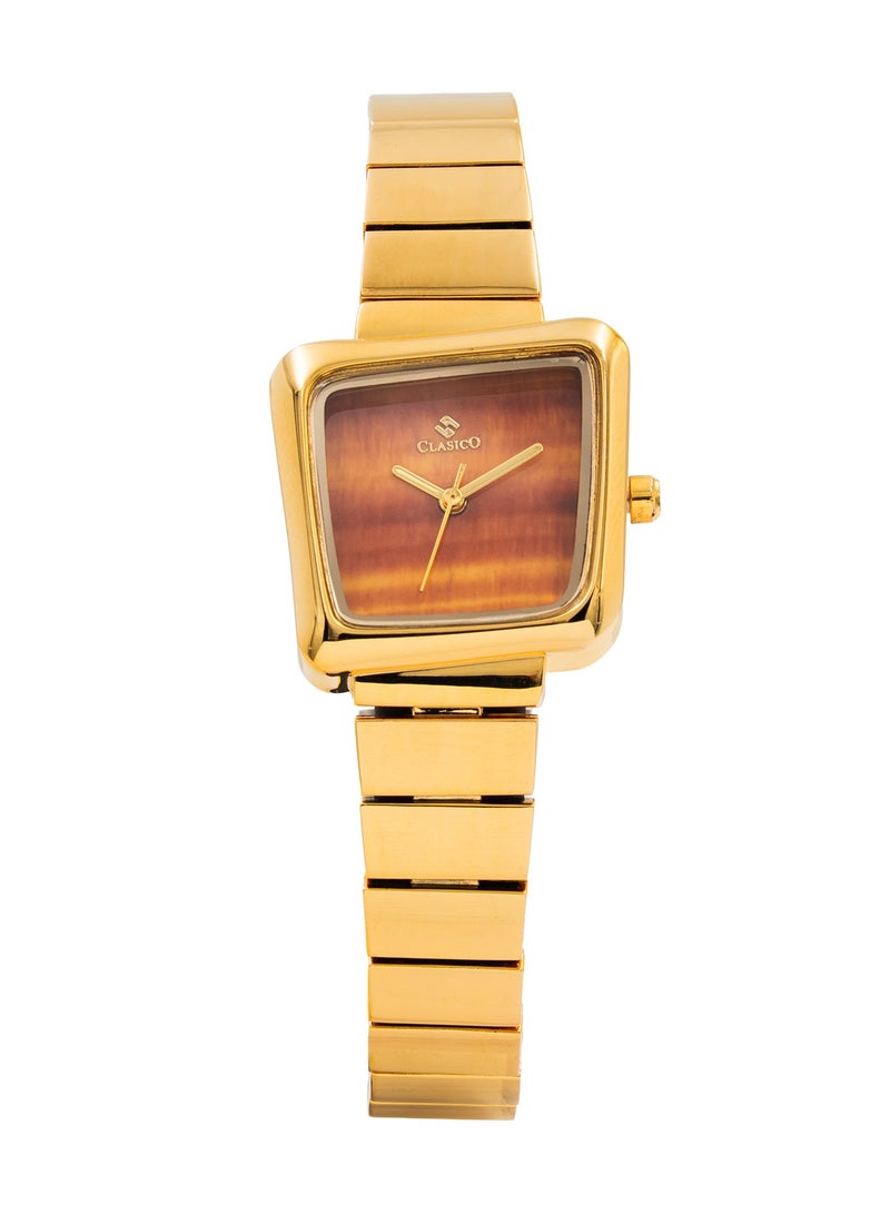 Clasico Elenor Gold-Tone Square Dial Watch - Elegant Women's Bracelet Timepiece ⏱️🌿 - Image 1