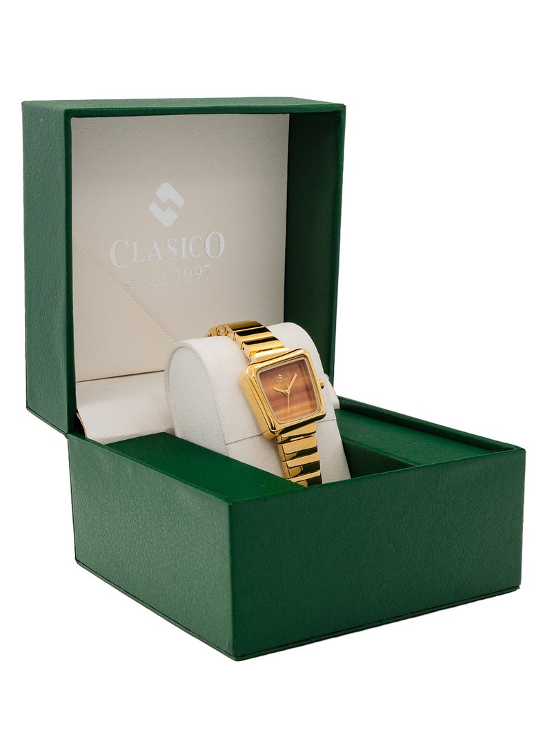 Clasico Elenor Gold-Tone Square Dial Watch - Elegant Women's Bracelet Timepiece ⏱️🌿 - Image 5