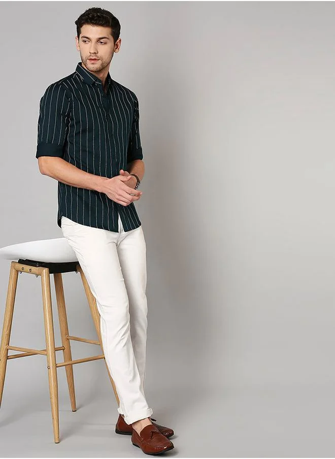 دينيس لينغو Striped Print Slim Fit Casual Shirt by Styli
