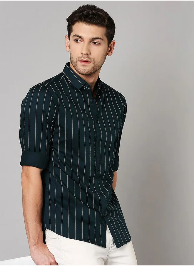 دينيس لينغو Striped Print Slim Fit Casual Shirt by Styli