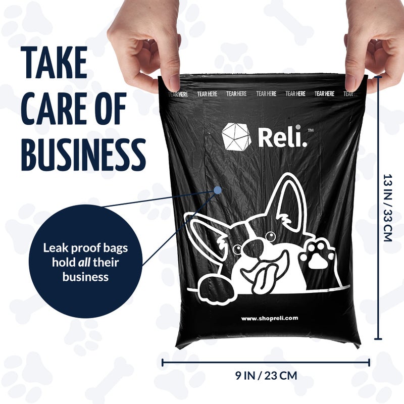 Reli. Dog Poop Bags w/Holder (360 Pack - 24 Rolls) | Leash Clip Dispenser | 9x13" Large Dog Bag for Poop | Black Pet Waste Carrier Refills w/Clip Dispenser | Unscented, Leak Proof - Image 3