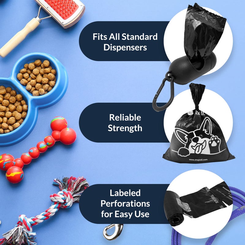 Reli. Dog Poop Bags w/Holder (360 Pack - 24 Rolls) | Leash Clip Dispenser | 9x13" Large Dog Bag for Poop | Black Pet Waste Carrier Refills w/Clip Dispenser | Unscented, Leak Proof - Image 4