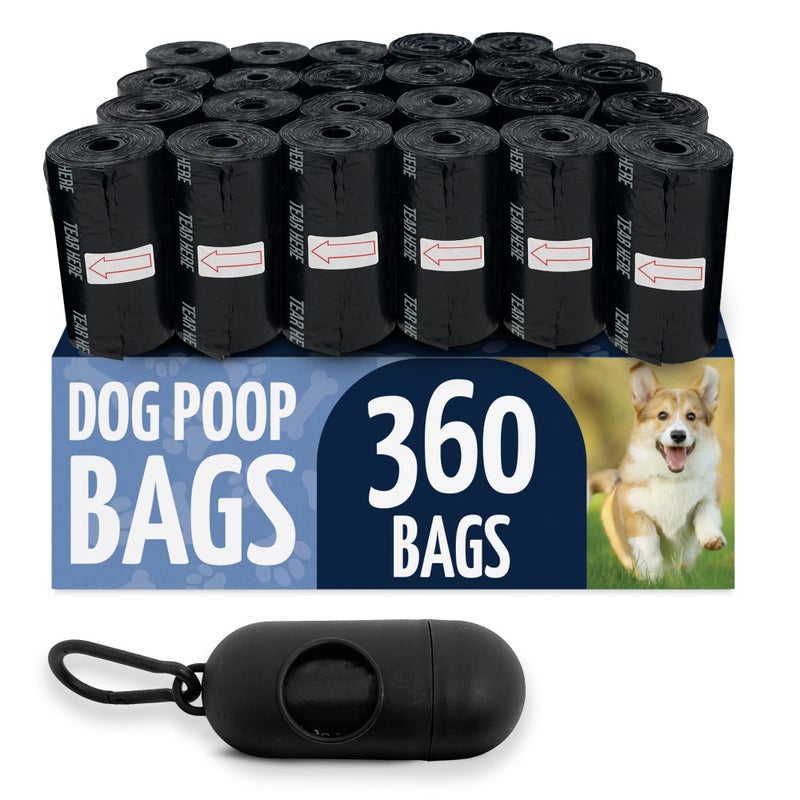 Reli. Dog Poop Bags w/Holder (360 Pack - 24 Rolls) | Leash Clip Dispenser | 9x13" Large Dog Bag for Poop | Black Pet Waste Carrier Refills w/Clip Dispenser | Unscented, Leak Proof - Image 1