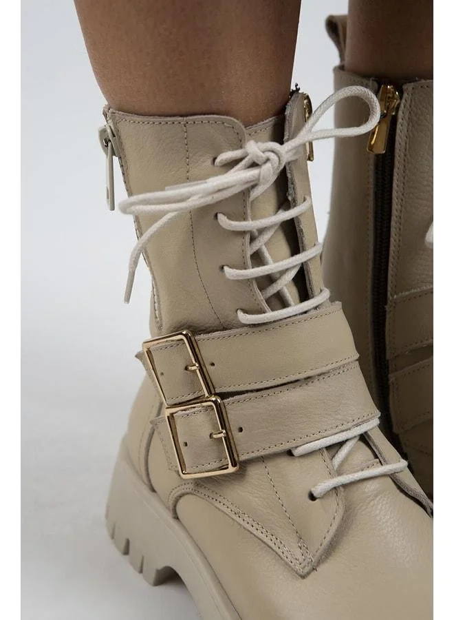 Manijero  Hannah Women's Genuine Leather Lace-up Zipper Buckle Beige Boot. for Women | Best Price UAE