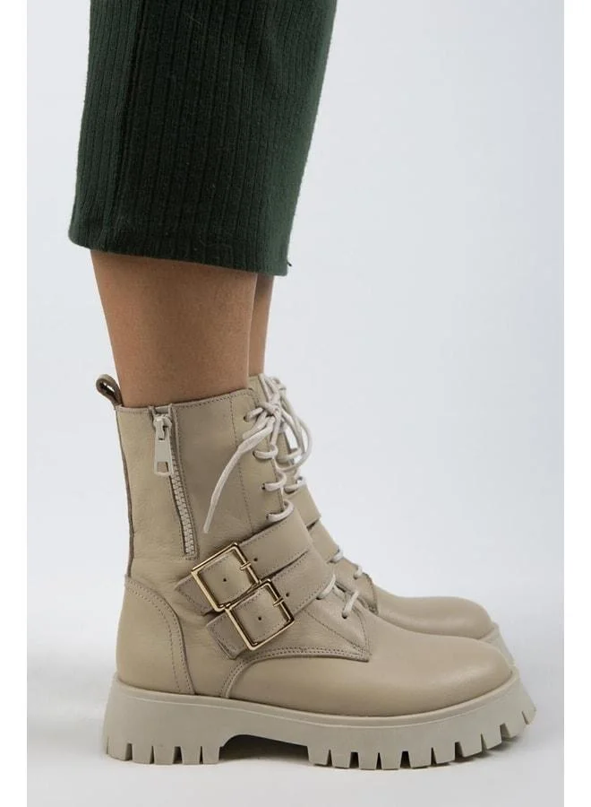 Manijero  Hannah Women's Genuine Leather Lace-up Zipper Buckle Beige Boot. for Women | Best Price UAE