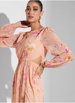 Hope & Ivy Side Split Floral Print Cut Out Detail Dress  - Image 3