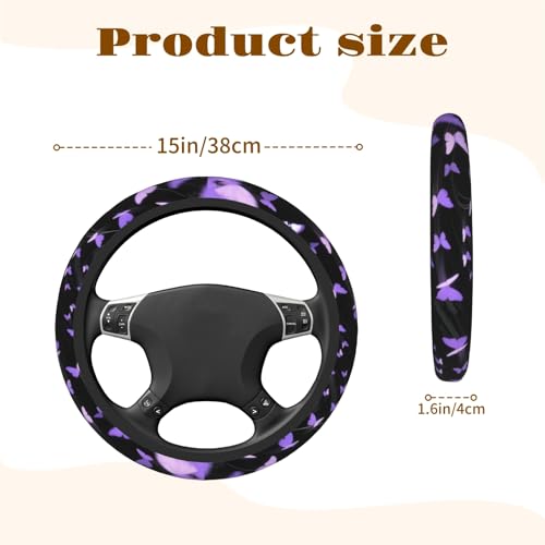 KWSAAHU Steering Wheel Cover Accessories Neoprene Cover Breathable NonSlip Easy to Install Suitable for Women Men 145155 Inch for Car SUV Van Truck Universal Butterfly - Image 3