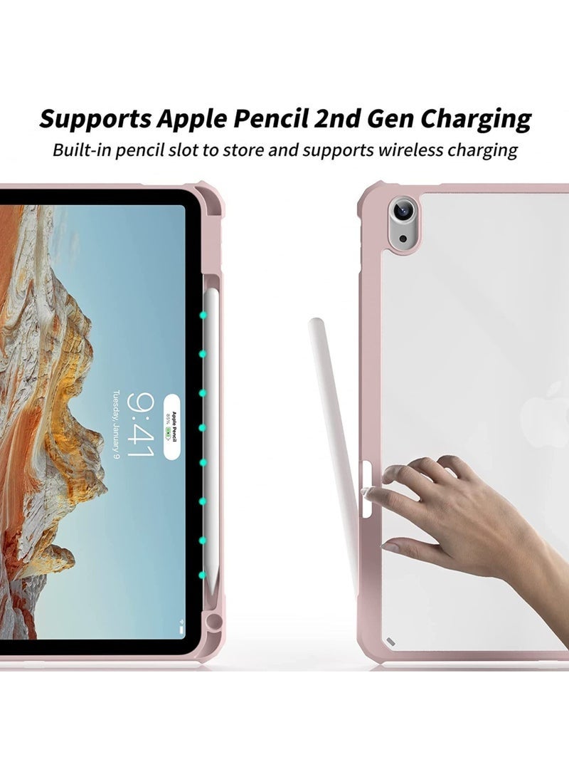 Protective case for iPad 10th Gen 10.9-inch 2022 / iPad 11th Gen (A16) 10.9-inch 2025 Built-in pencil holder Flexible back cover, tri-fold stand, auto sleep wake bounce series Clear/Pink - Image 4