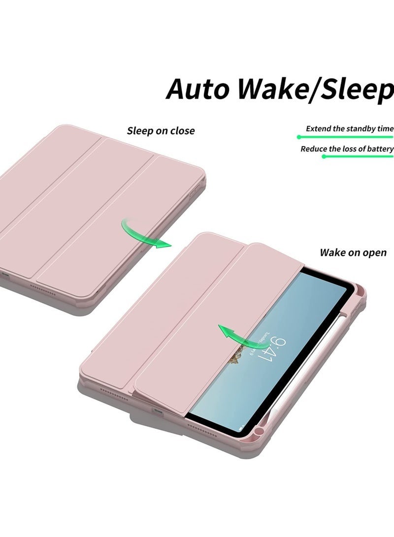 Protective case for iPad 10th Gen 10.9-inch 2022 / iPad 11th Gen (A16) 10.9-inch 2025 Built-in pencil holder Flexible back cover, tri-fold stand, auto sleep wake bounce series Clear/Pink - Image 3