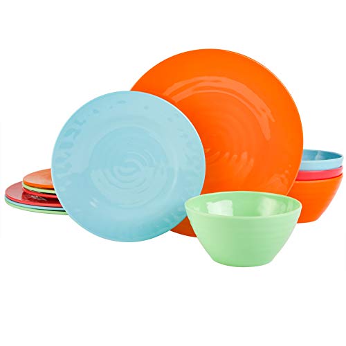 Gibson Home Brist Melamine Plastic Dinnerware Set, Service for Four (12pcs), Assorted II - Image 2