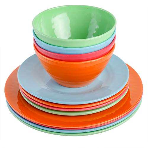 Gibson Home Brist Melamine Plastic Dinnerware Set, Service for Four (12pcs), Assorted II - Image 3
