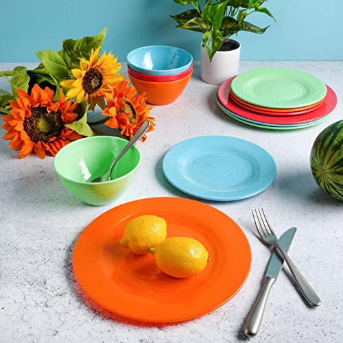 Gibson Home Brist Melamine Plastic Dinnerware Set, Service for Four (12pcs), Assorted II - Image 4
