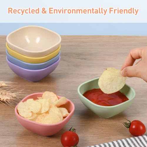BGHEOUYV 12 Pack Small Bowls, 4.5 OZ Assorted Colors Dipping Sauce Cups, Wheat Straw,Unbreakable,Plastic Prep for Side Dishes, Dessert, Snacks - Image 5
